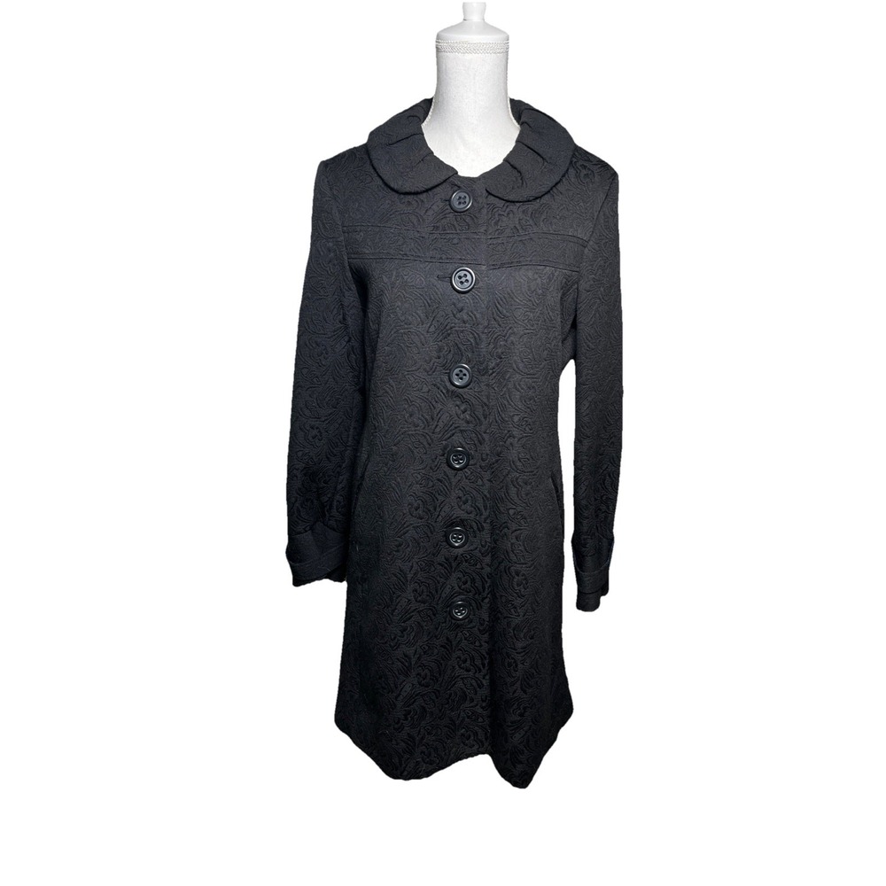 Nicole by‎ Nicole Miller Pleated Collar Womens Size 14 Black Peacoat 60s Vibe